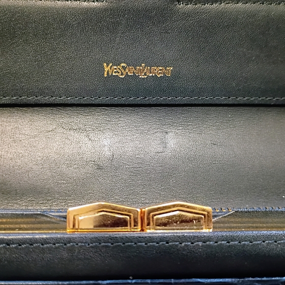 Vintage Yves Saint Laurent Croc Embossed Convertible Wallet Clutch w/ Gold Chain - Picture 8 of 14